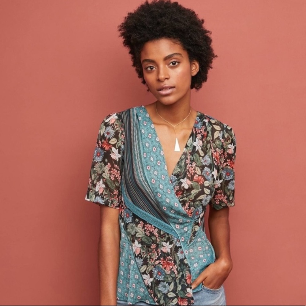 Tiny brand (Anthro) Patchwork wrap blouse